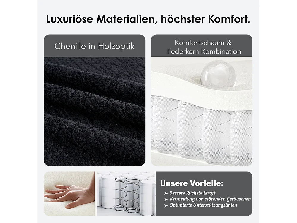 2-Sitzer-Modulsofa aus weichem Chenille, modernes geschwungenes Design mit Kissen, kompakter Komfort