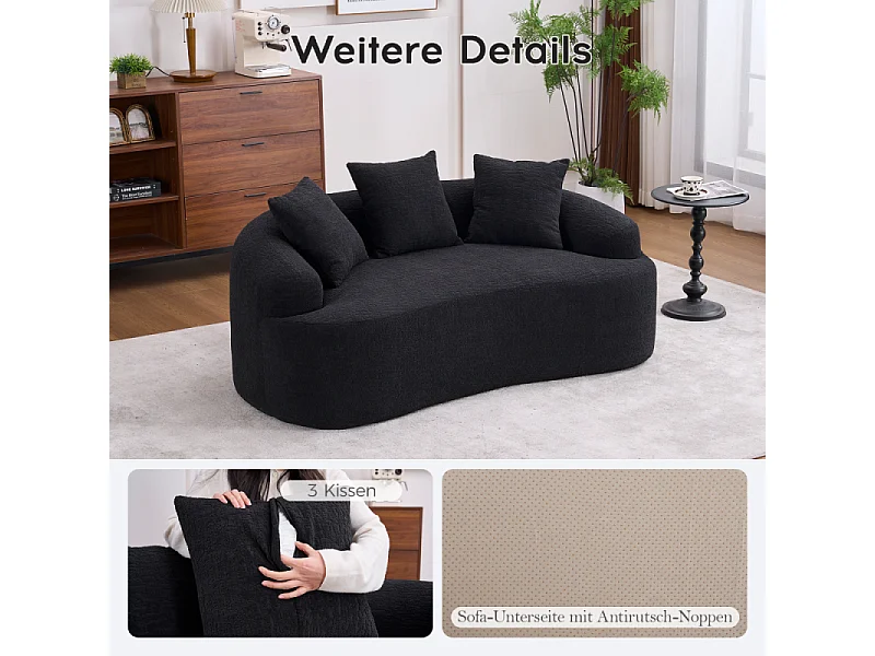 2-Sitzer-Modulsofa aus weichem Chenille, modernes geschwungenes Design mit Kissen, kompakter Komfort