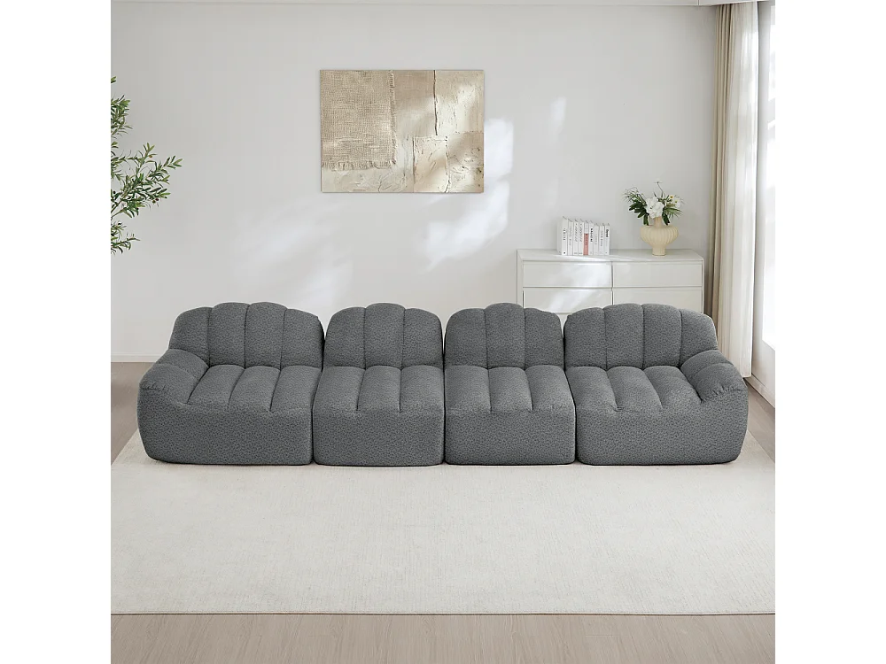 Canapé modulaire 4 places, forme en coquillage, sans armature, mousse haute densité 32D, assise très confortable, tissu moelleux, salon