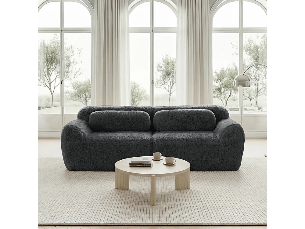 2-Sitzer, modulares, rahmenloses Sofa, Plüschstoff, 32D-Wolkenschaum, rutschfest, bequem, Wohnzimmer.