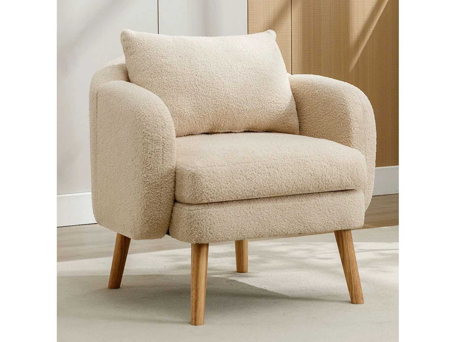 Fauteuil Teddy Velours Moderne avec Coussins - Fauteuil Confort Extra Épais, Structure en Bois Massif, Idéal pour Salon ou Bureau