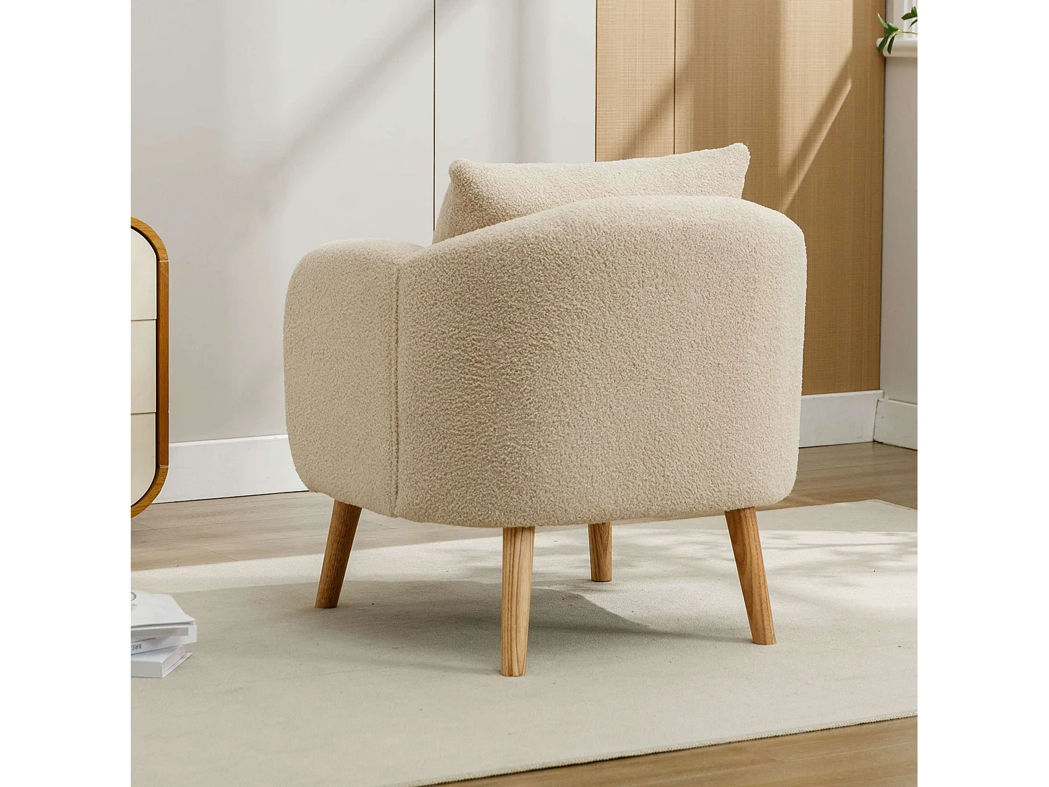 Fauteuil Teddy Velours Moderne avec Coussins - Fauteuil Confort Extra Épais, Structure en Bois Massif, Idéal pour Salon ou Bureau