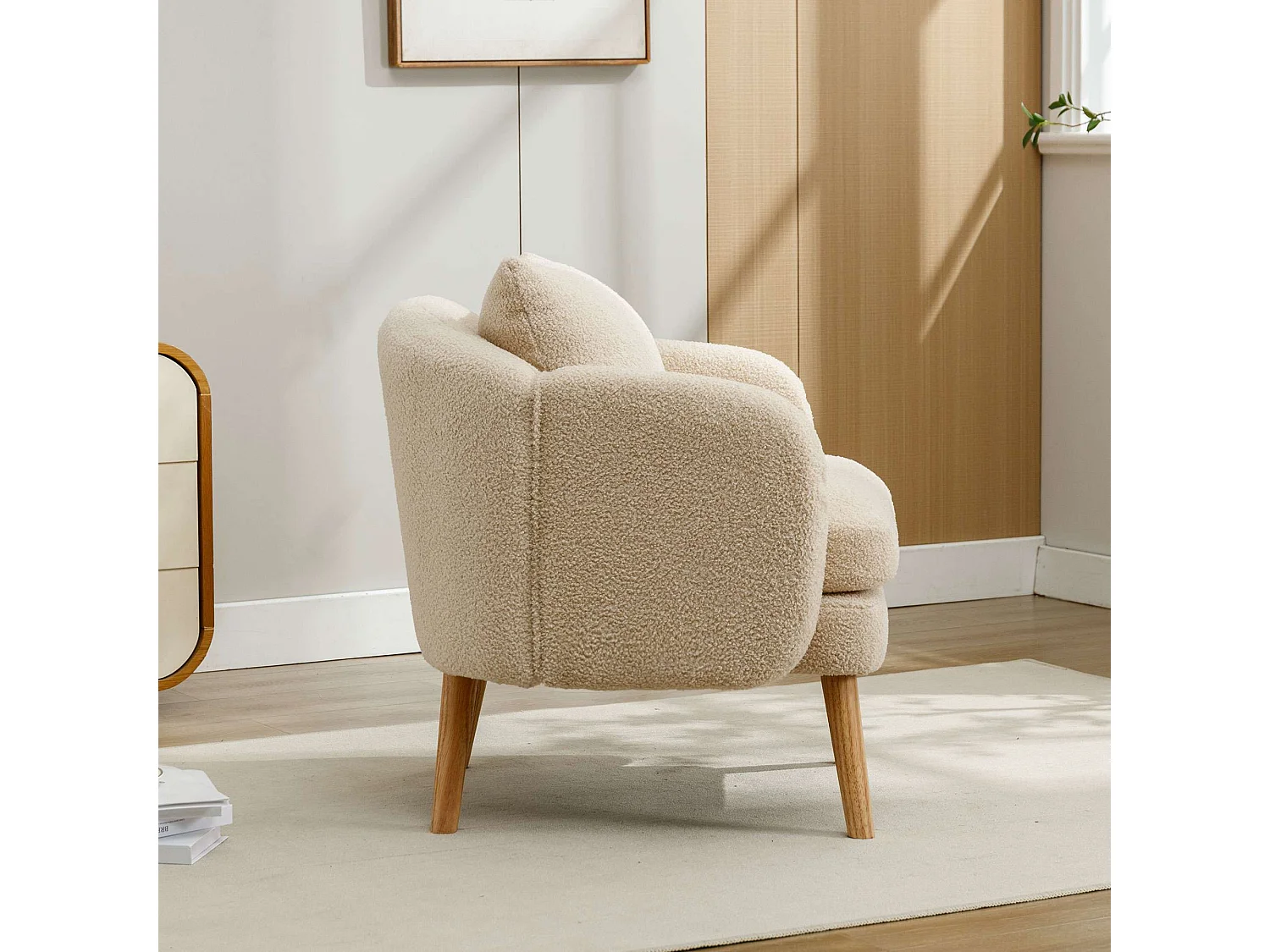Fauteuil Teddy Velours Moderne avec Coussins - Fauteuil Confort Extra Épais, Structure en Bois Massif, Idéal pour Salon ou Bureau
