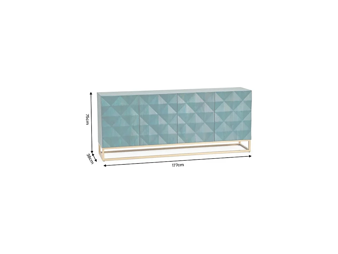 Buffet TERRAKAN 177 cm – Bois de manguier turquoise et doré – 4 portes
