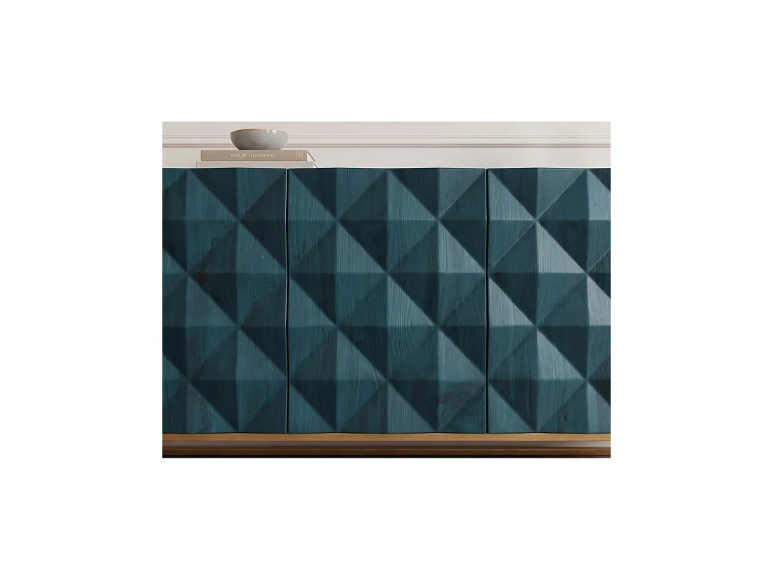 Buffet TERRAKAN 177 cm – Bois de manguier turquoise et doré – 4 portes