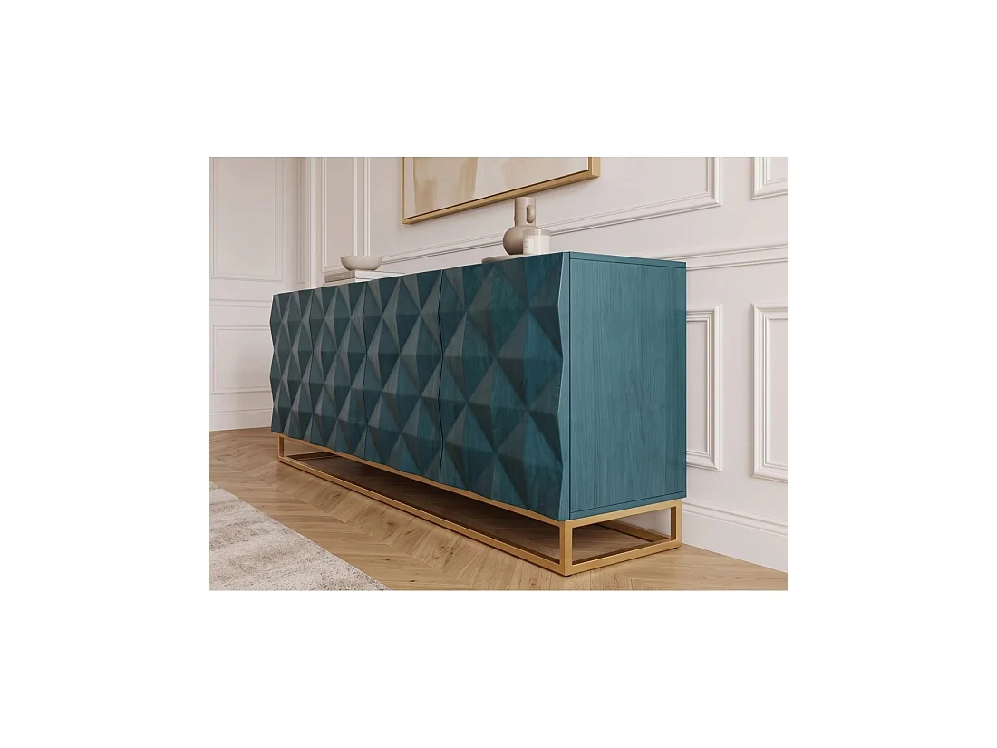Buffet TERRAKAN 177 cm – Bois de manguier turquoise et doré – 4 portes