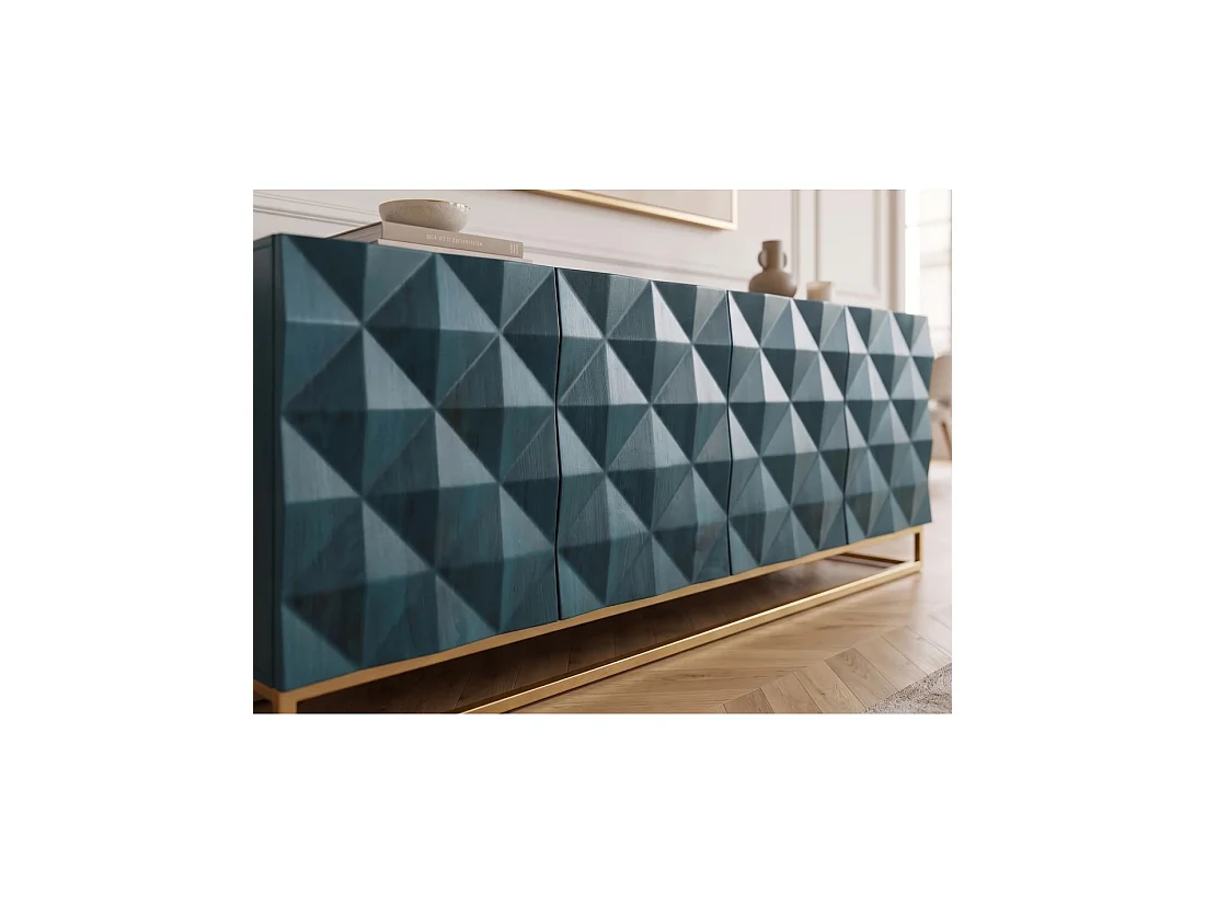 Buffet TERRAKAN 177 cm – Bois de manguier turquoise et doré – 4 portes
