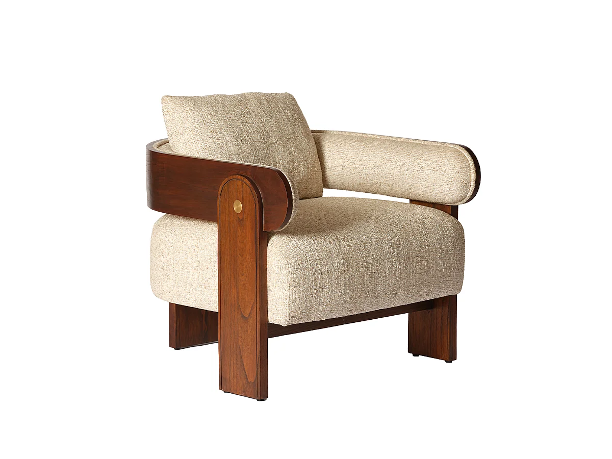 Poltrona Mindi Marrone con Tessuto Testurizzato Beige - Presenza Scultorea ARCHIBALD, Design Compatto, Dettagli in Bouclé