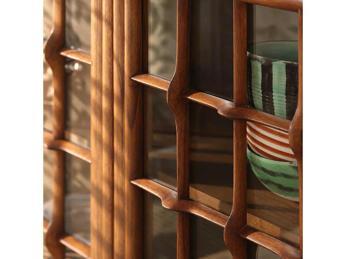 Bufé de madera Mindi marrón clásico y contemporáneo con 3 puertas y 2 estantes L155 ARMAND