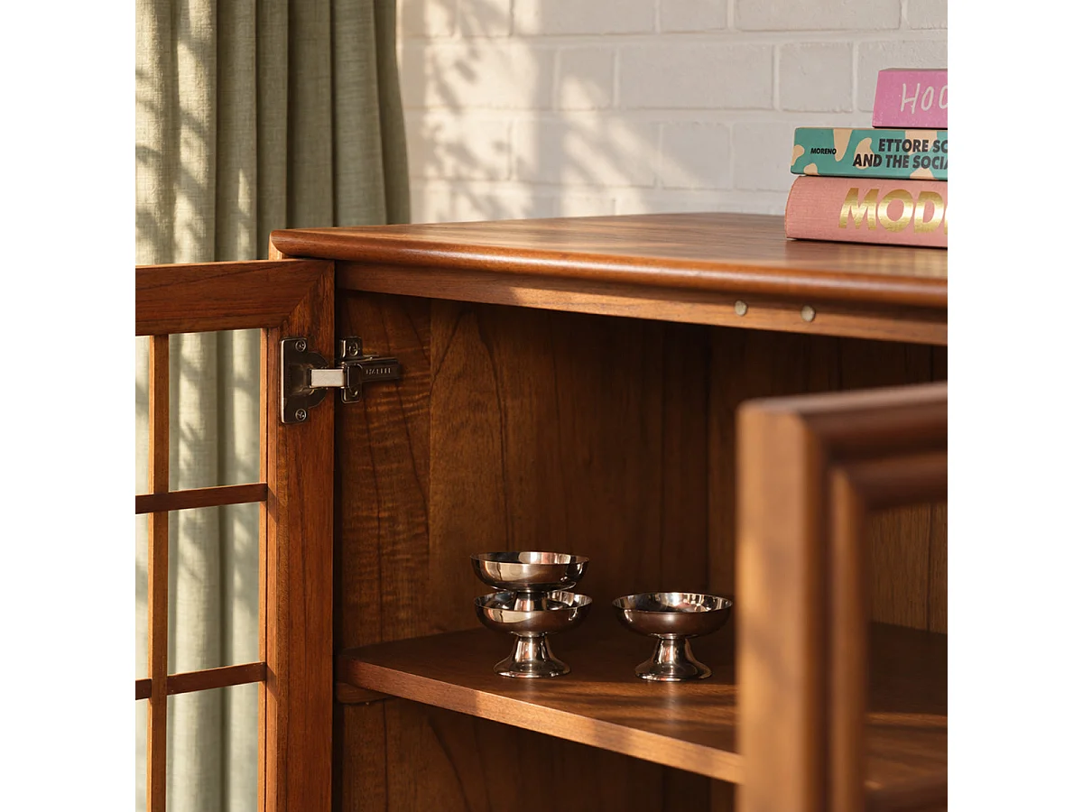 Bufé de madera Mindi marrón clásico y contemporáneo con 3 puertas y 2 estantes L155 ARMAND