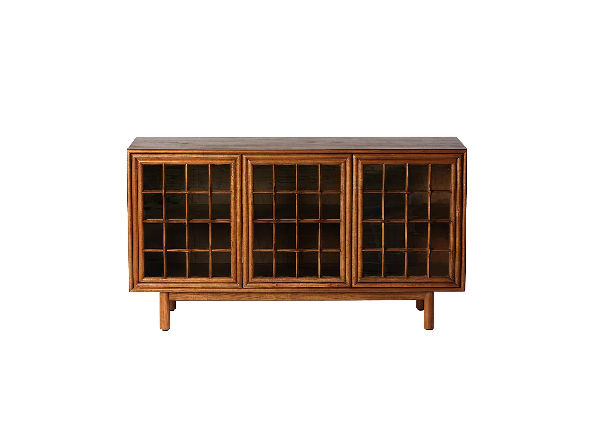 Bufé de madera Mindi marrón clásico y contemporáneo con 3 puertas y 2 estantes L155 ARMAND