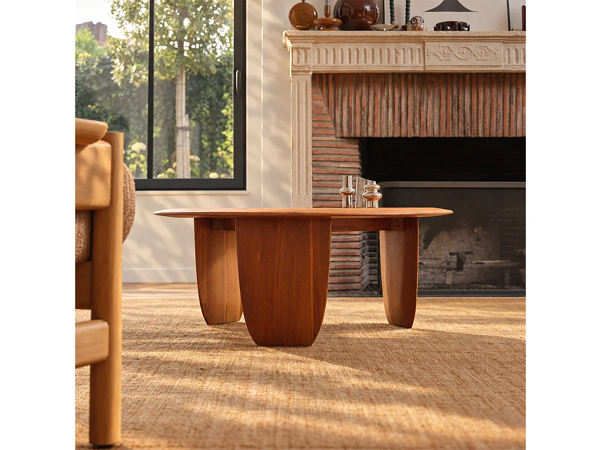 Table basse en teck massif naturel ronde Ø85 JEANNE