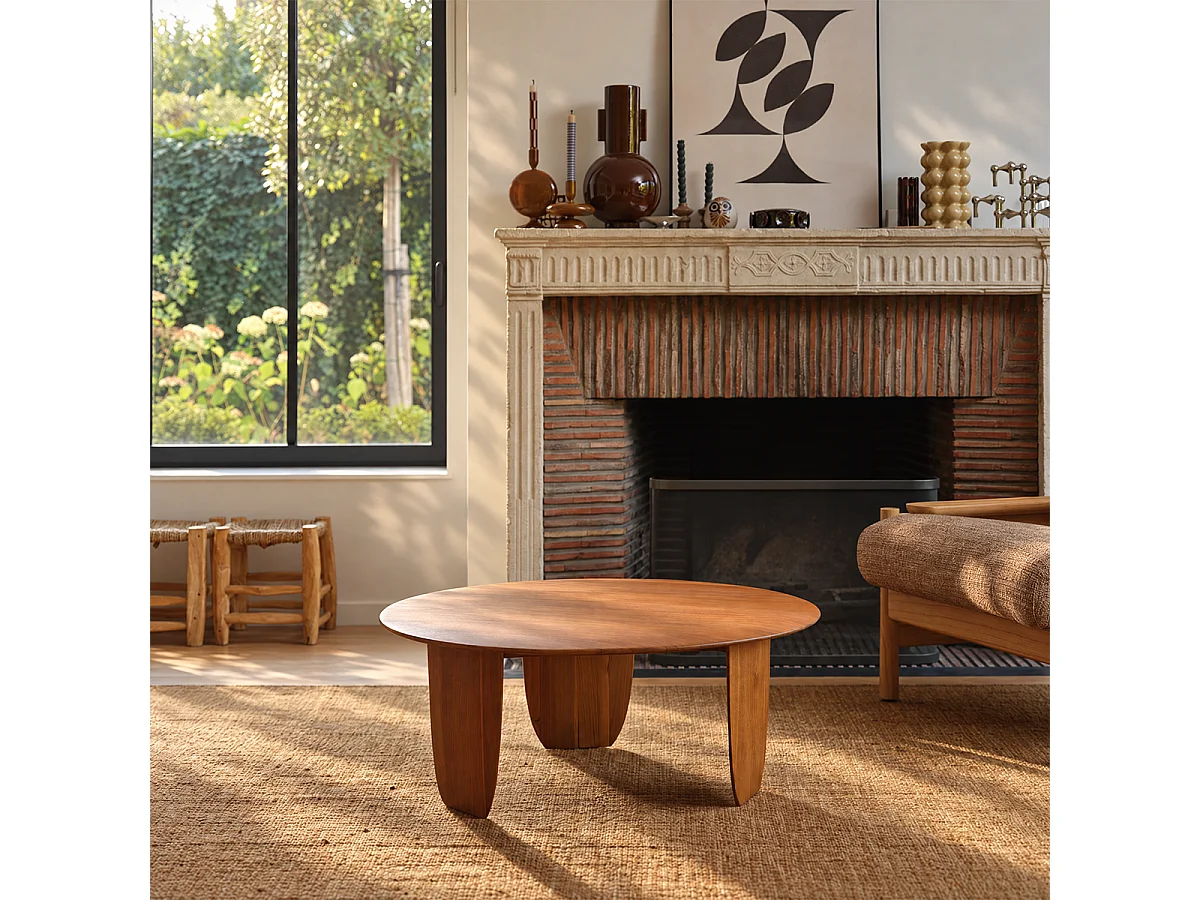 Table basse en teck massif naturel ronde Ø85 JEANNE