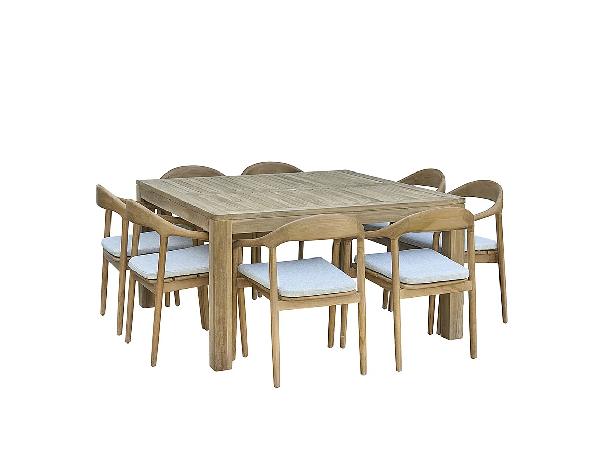 Set di mobili da giardino in teak massello con cuscino grigio-beige