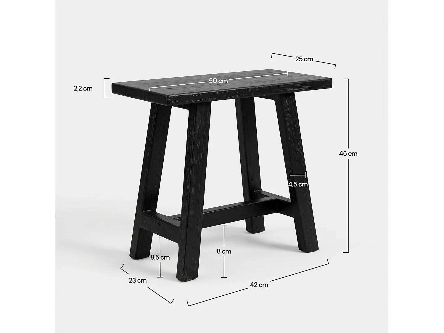 Taburete de madera de teca reciclada negra - Dao