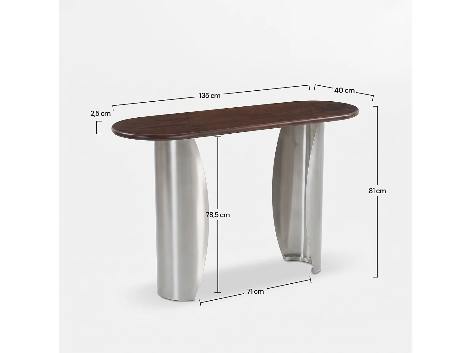 Console in legno di mango marrone scuro e metallo spazzolato 135 cm - Selma
