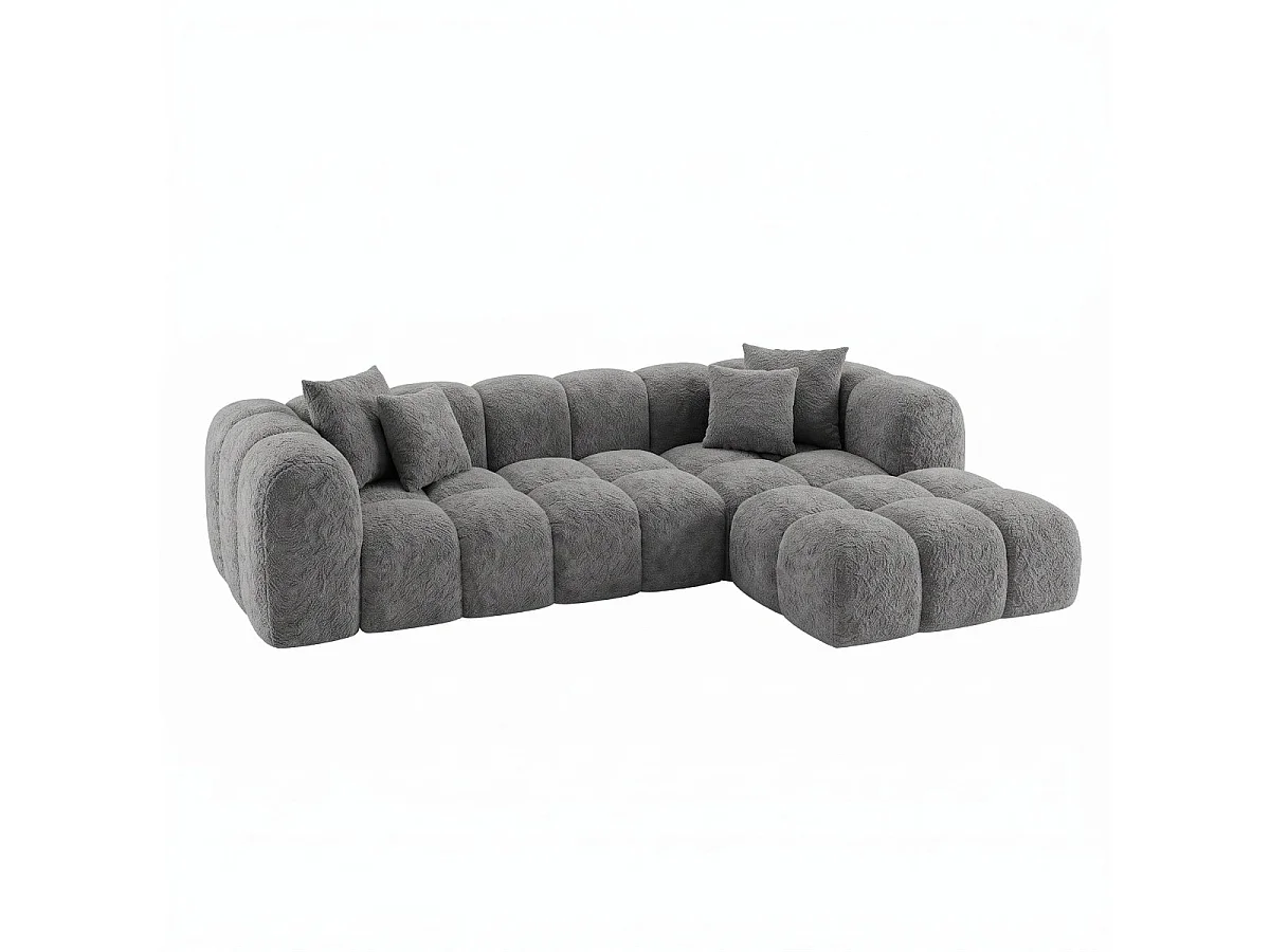 Canapé convertible angle droit en bouclette gris