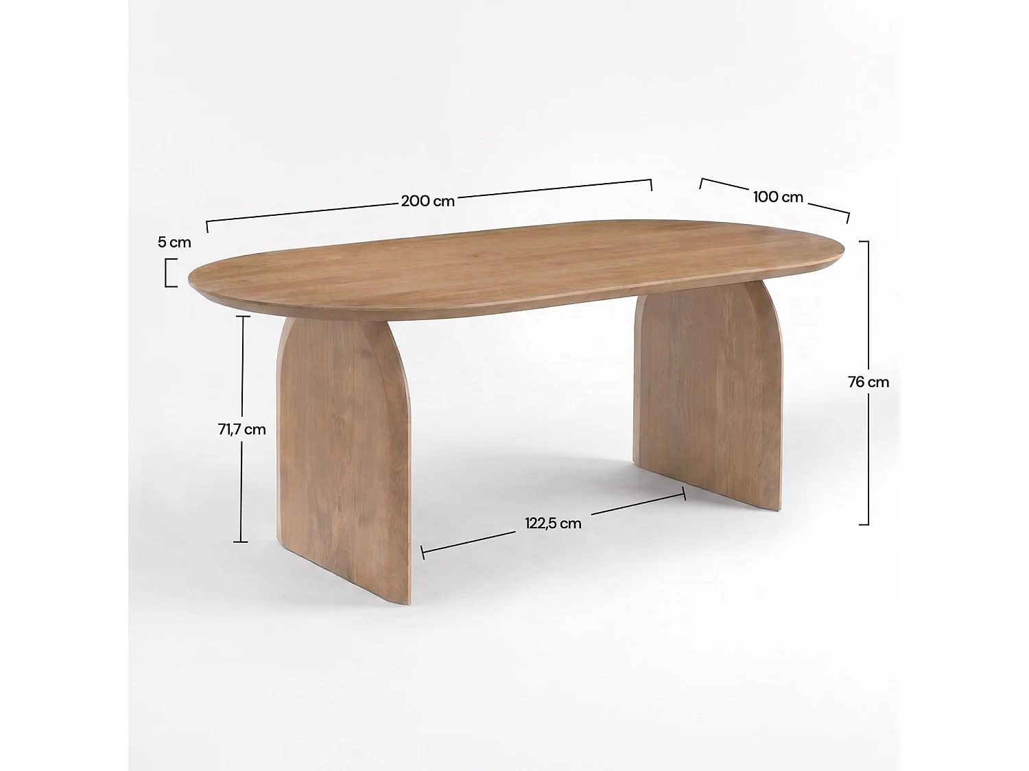 Mesa ovalada de madera maciza de mango marrón claro, 6 plazas - Alix