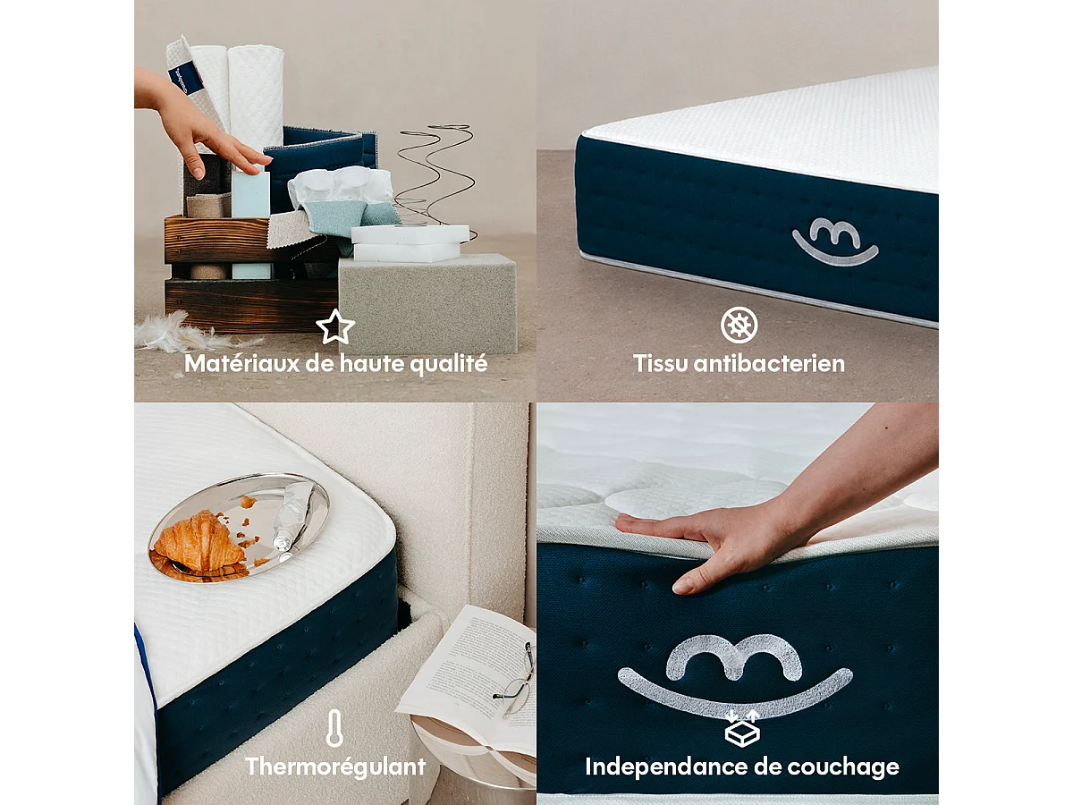 Matelas premium hybride mémoire de forme 90x190 épais 26cm