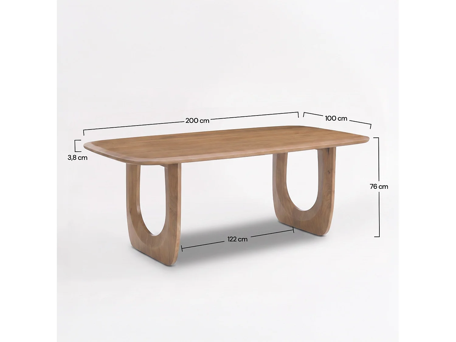 Mesa rectangular de madera maciza de mango marrón claro, 6 plazas - Maya