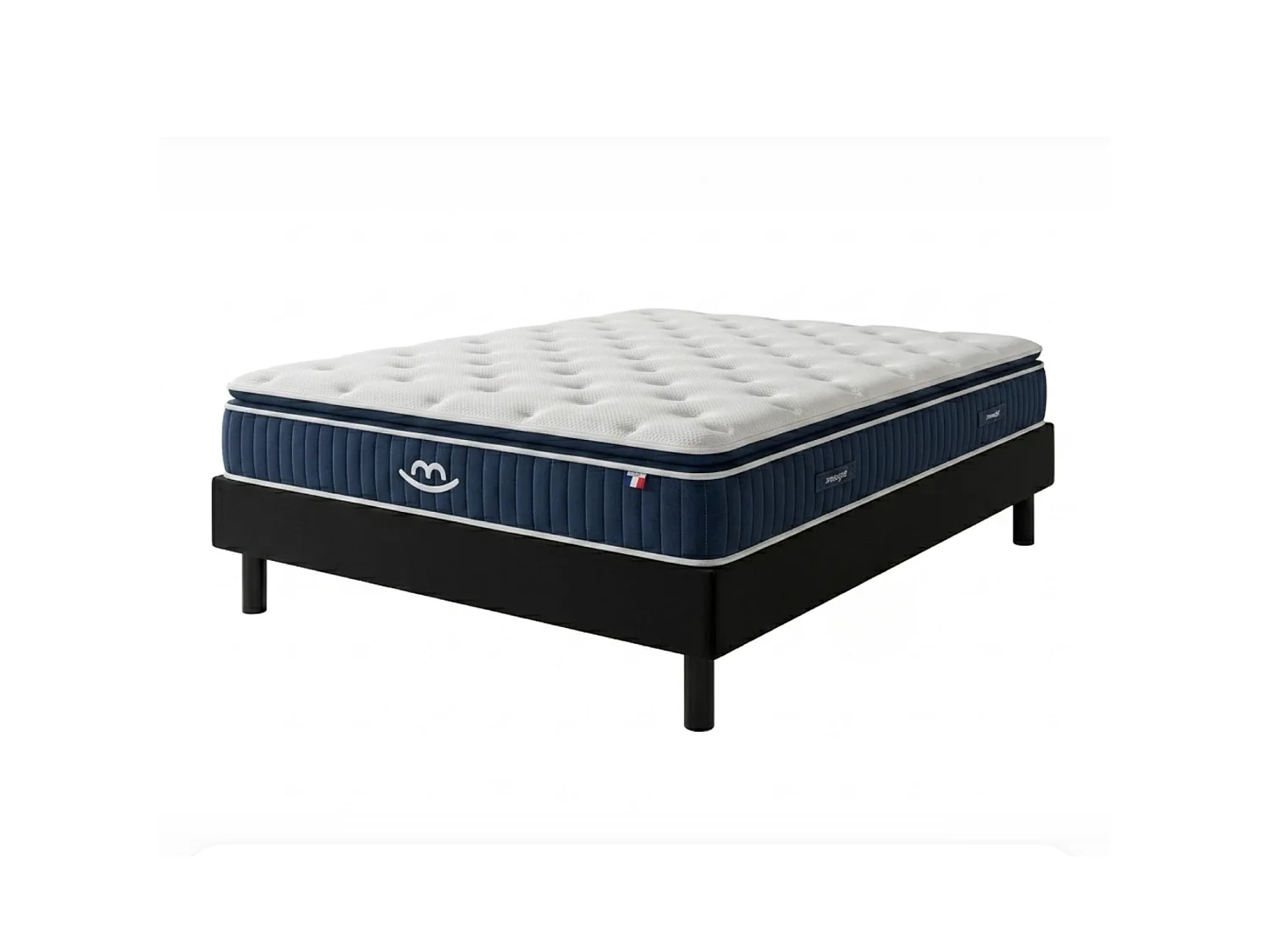 Pack 160x200cm sommier tapissier noir et matelas hybride luxe 30cm