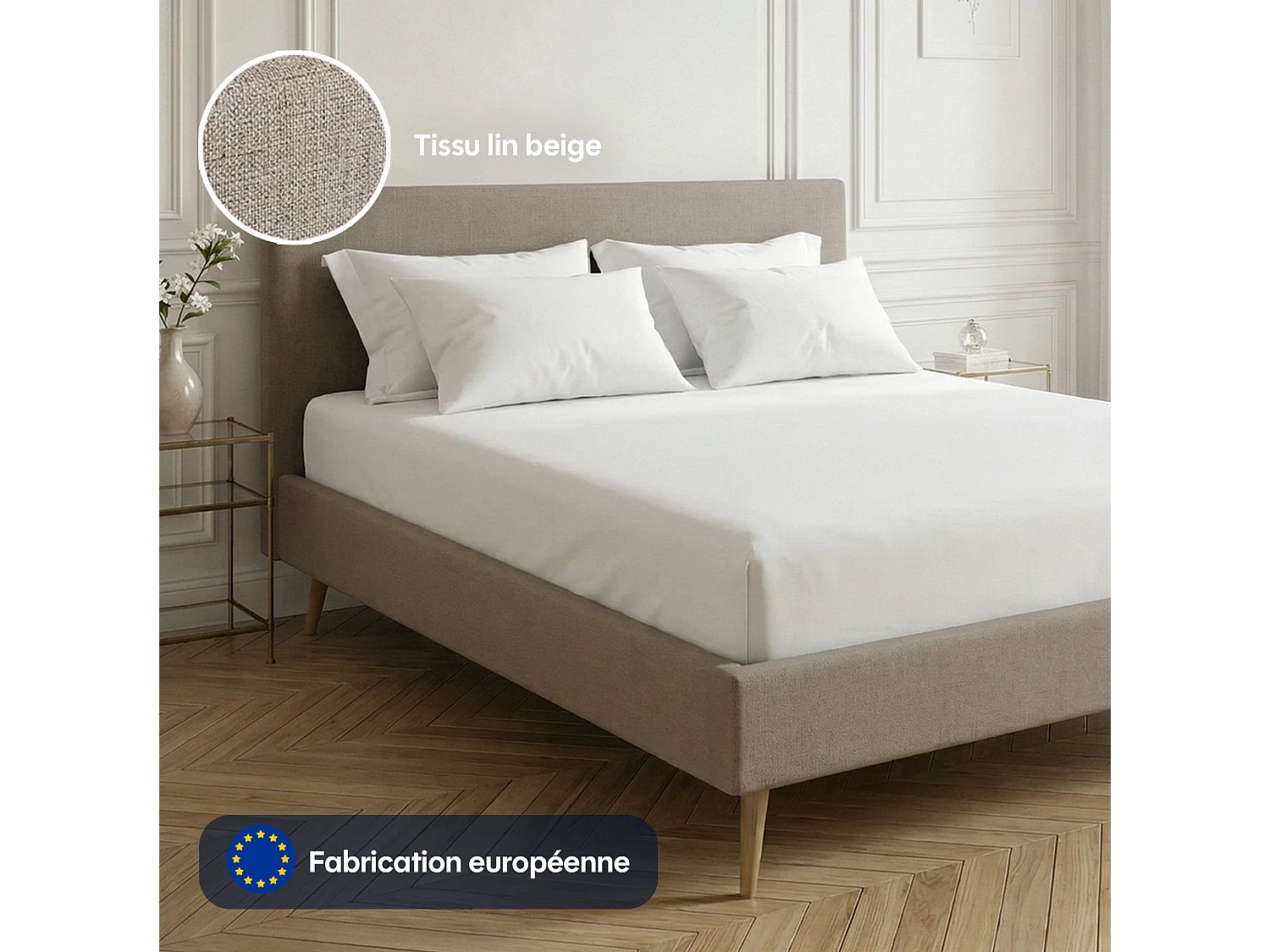 Lit sommier 180x200cm avec tête - beige en lin