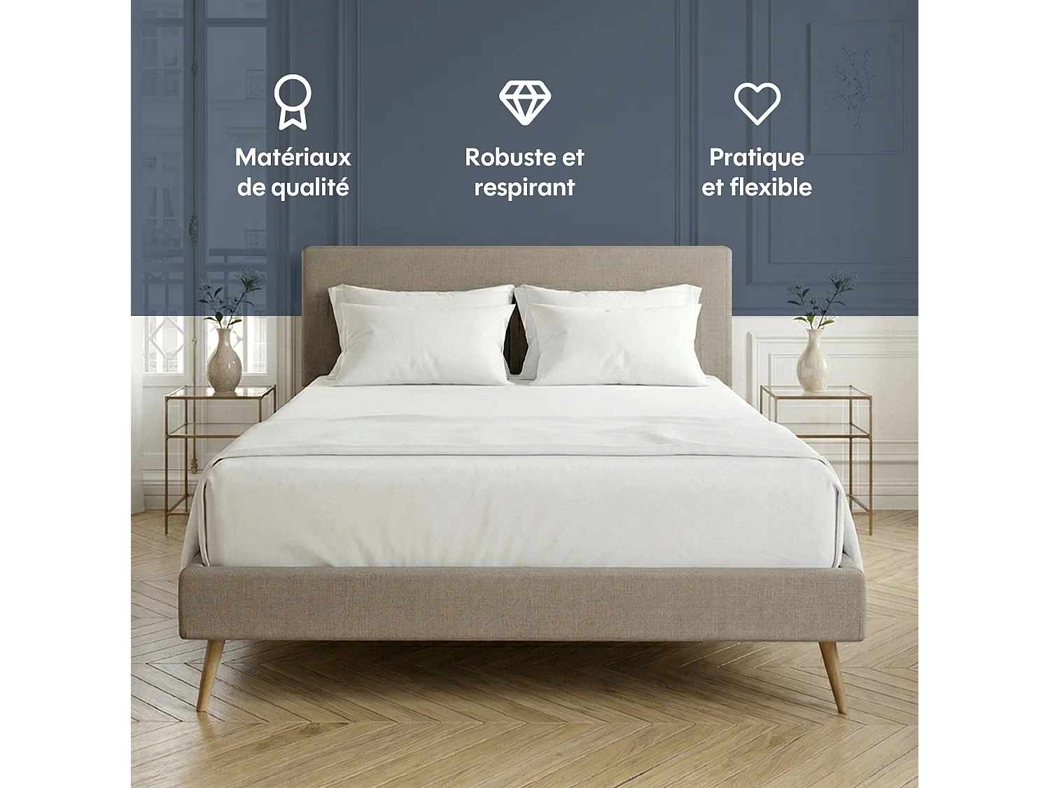 Lit sommier 180x200cm avec tête - beige en lin
