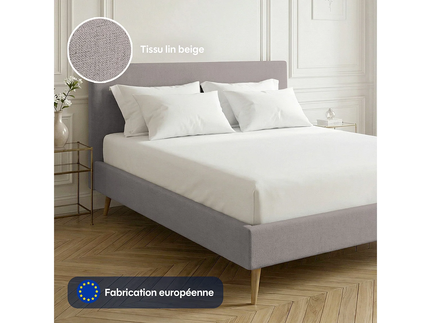Lit sommier 140x190cm avec tête - Gris Clair en lin