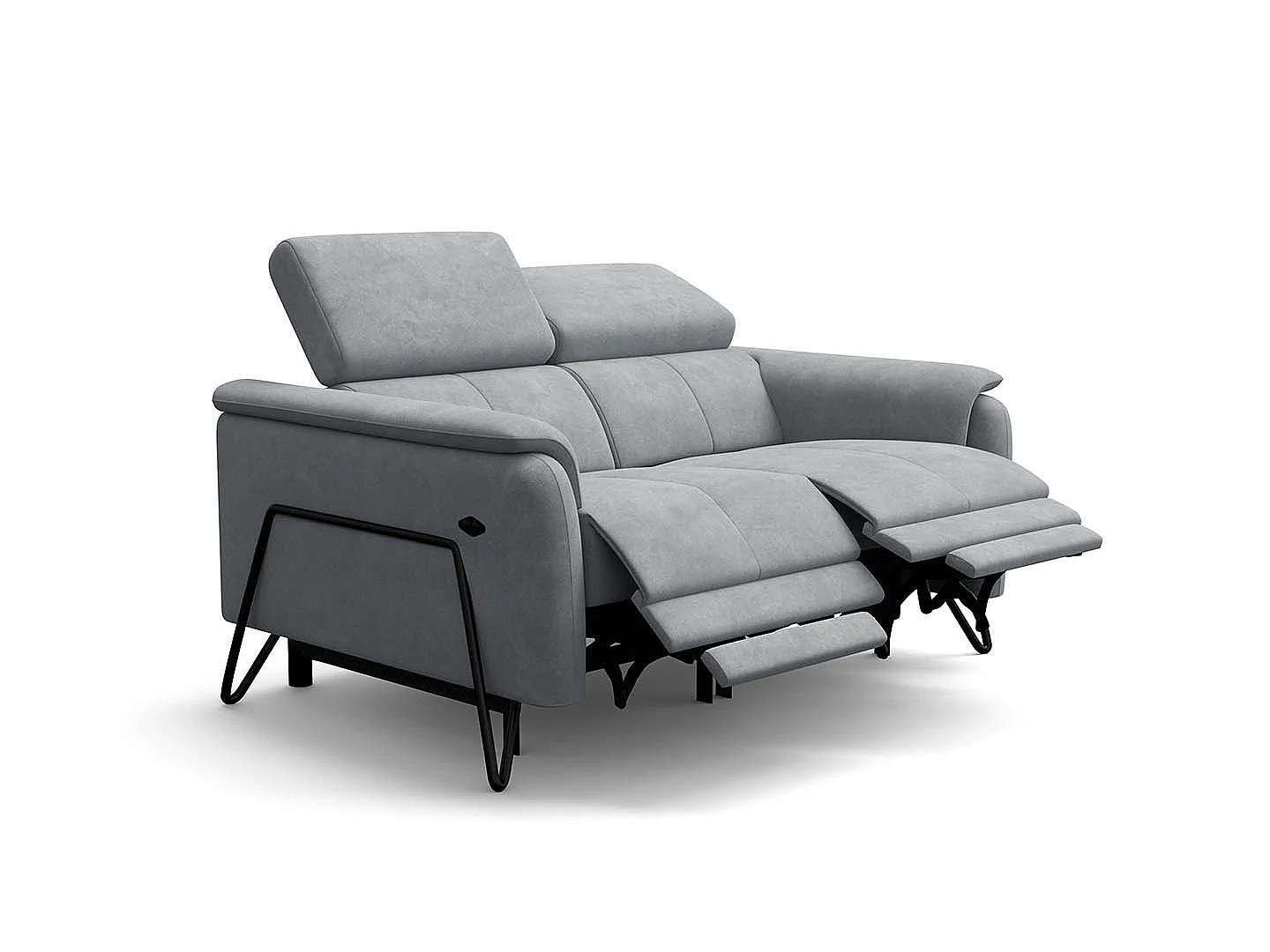 CANAPÉ RODEN 2 places avec 2 Relax, tissu velours gris clair