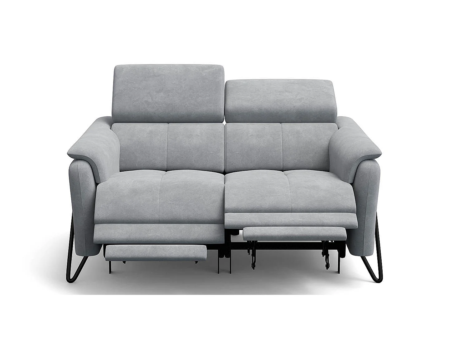 CANAPÉ RODEN 2 places avec 2 Relax, tissu velours gris clair