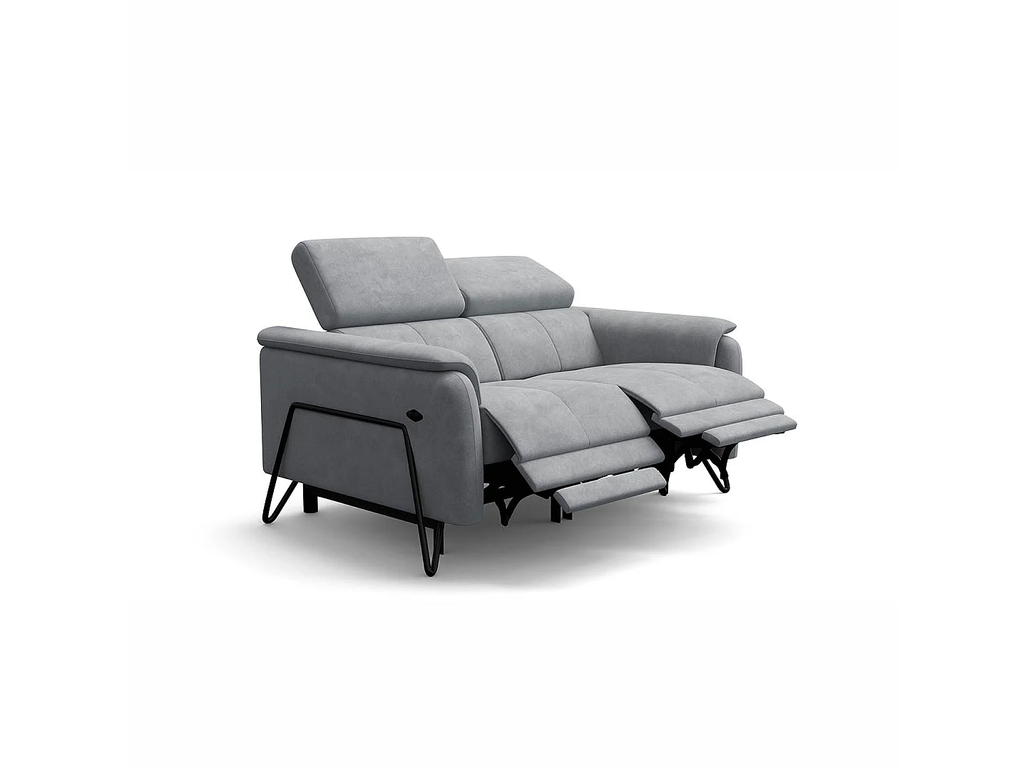 CANAPÉ RODEN 2 places avec 2 Relax, tissu velours gris clair