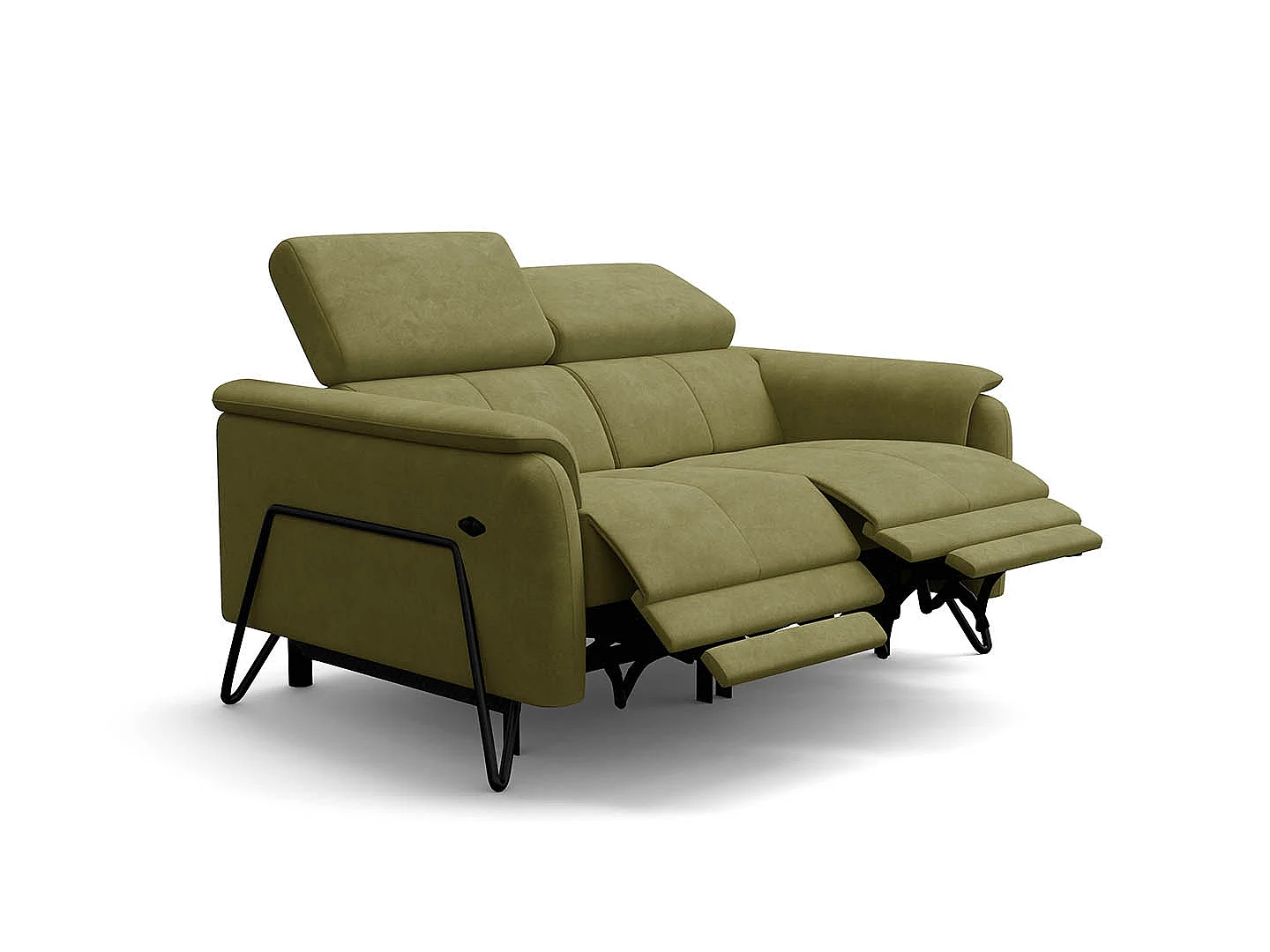 Relaxsofa 2-Sitzer RODEN, mit 2 Relax, olive Veloursstoff