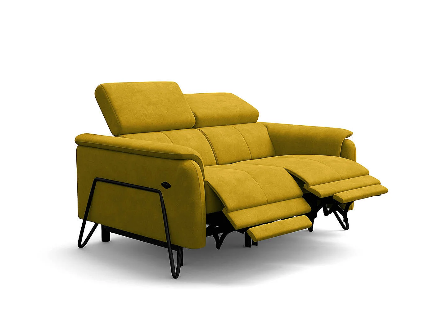 CANAPÉ RODEN 2 places avec 2 Relax, tissu velours jaune foncé