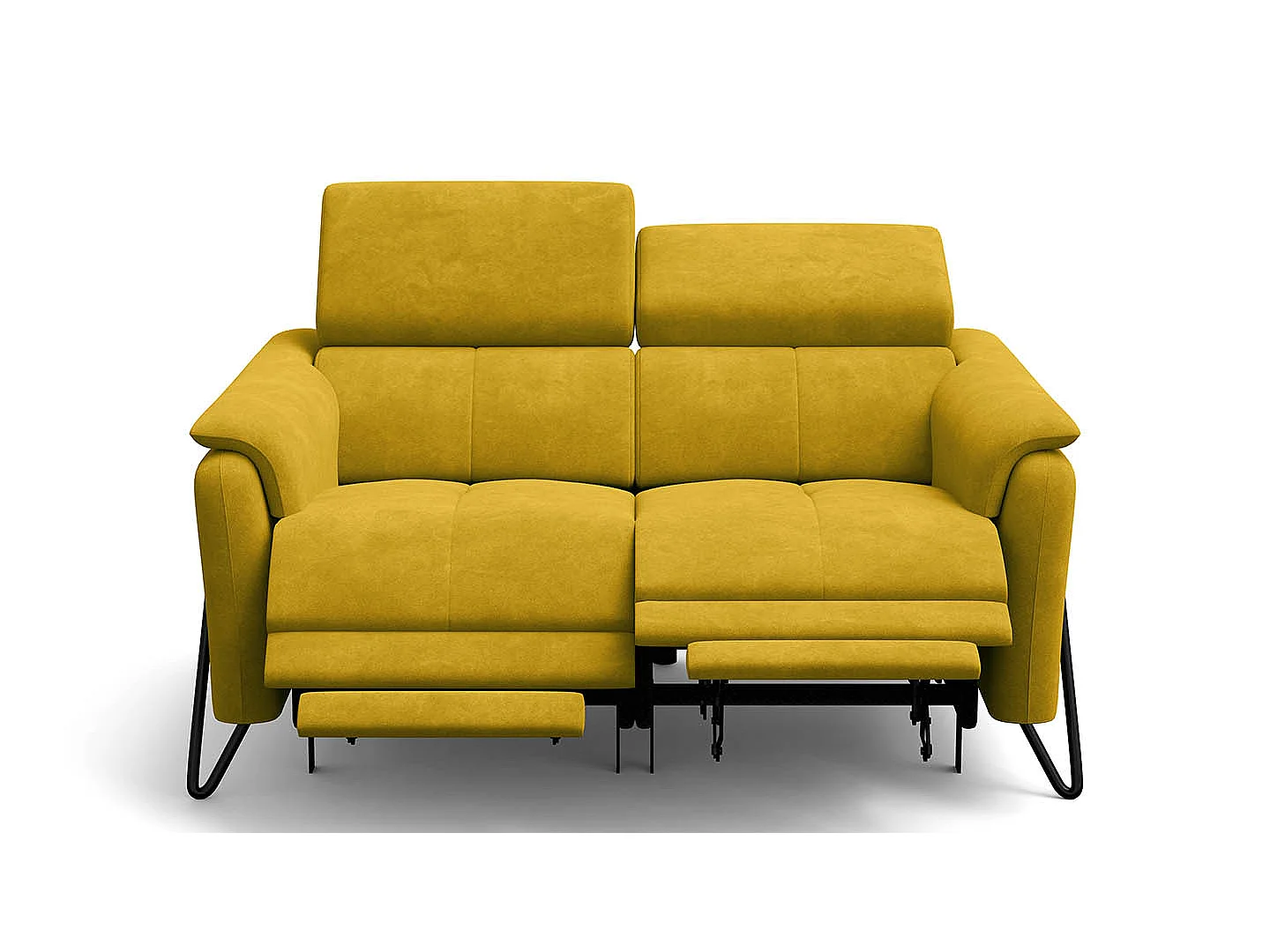 CANAPÉ RODEN 2 places avec 2 Relax, tissu velours jaune foncé