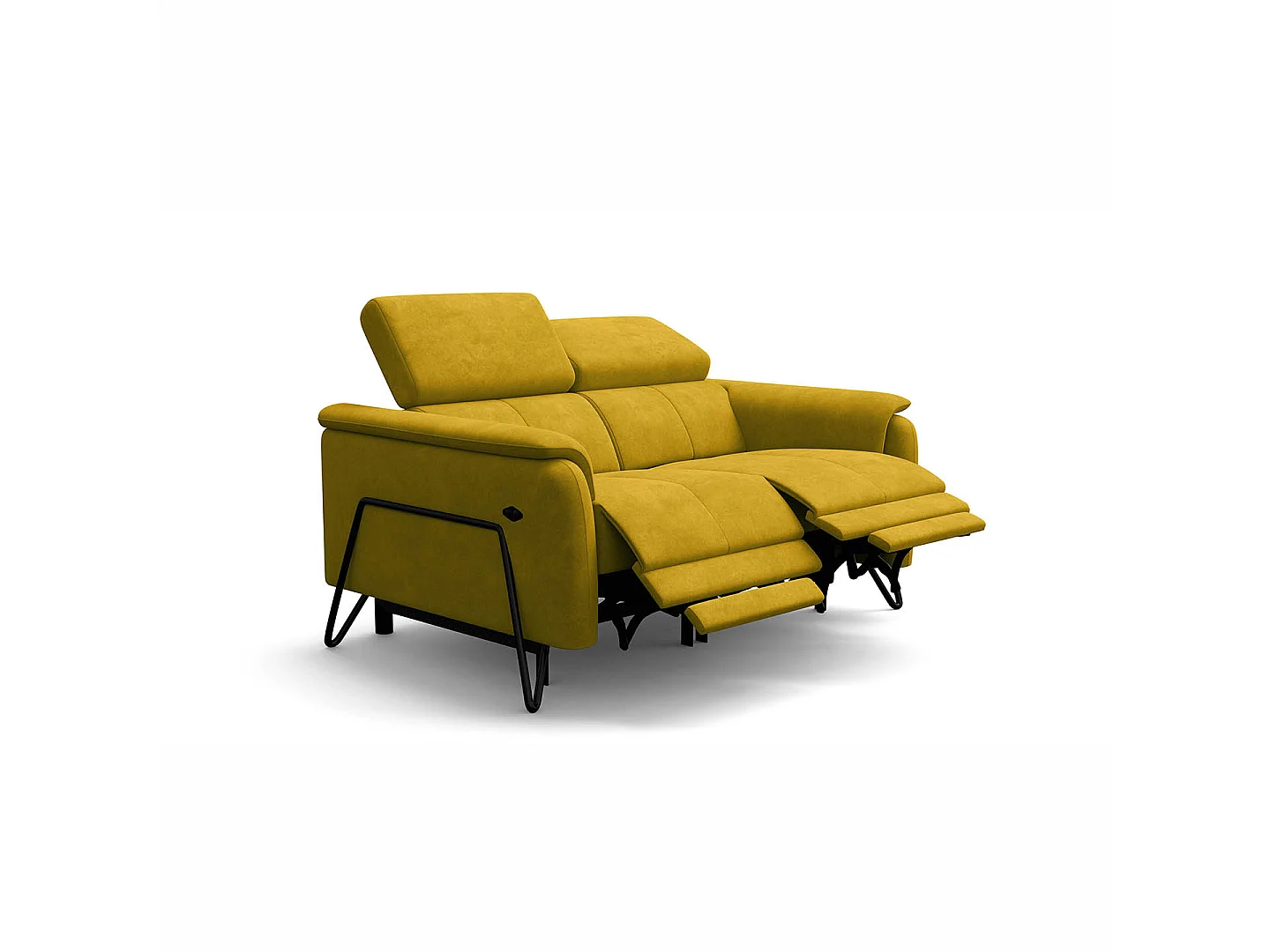 CANAPÉ RODEN 2 places avec 2 Relax, tissu velours jaune foncé