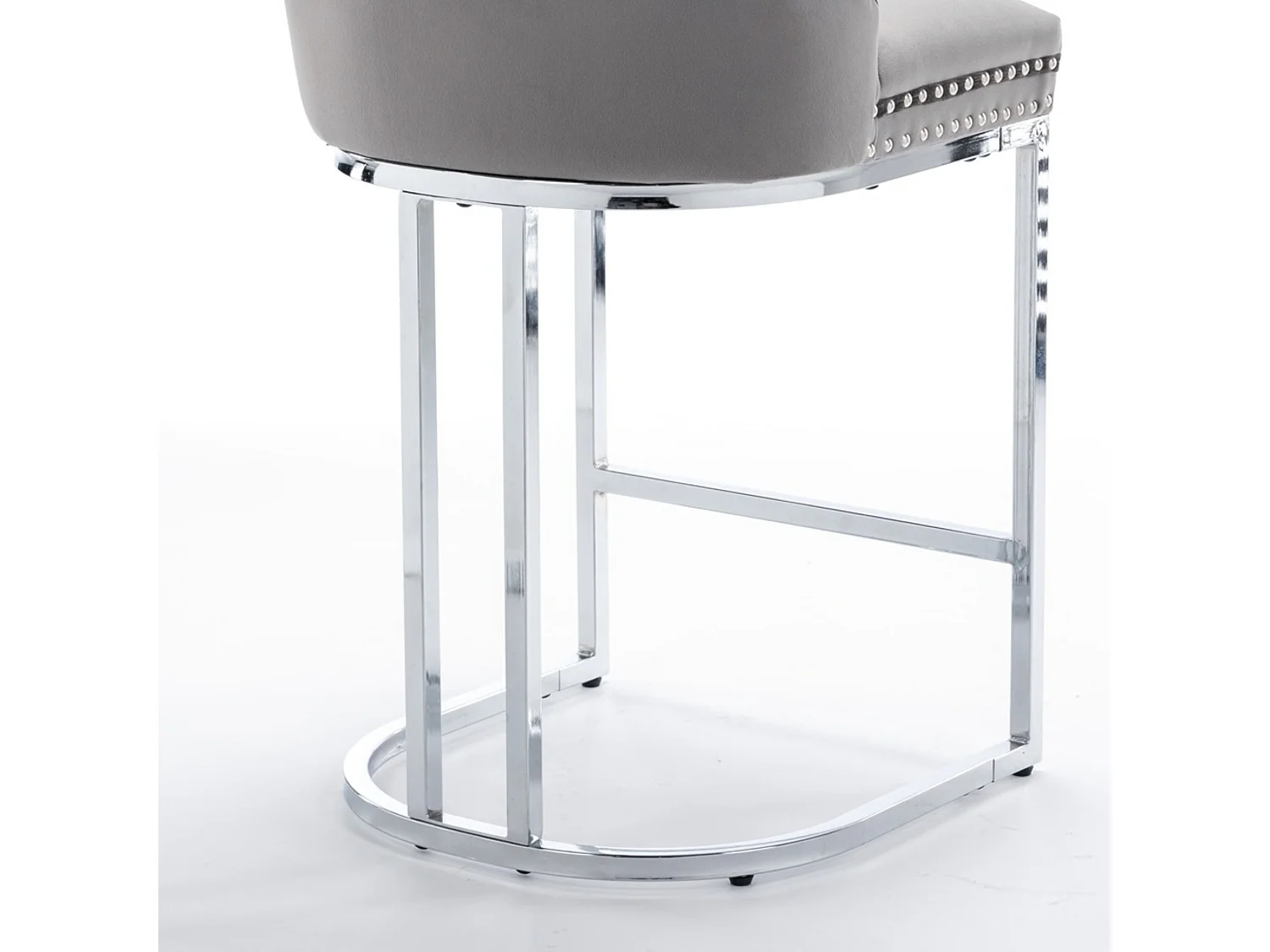 Lot de 2 tabourets de bar en velours avec capitonnage, piètement chromé et repose pieds