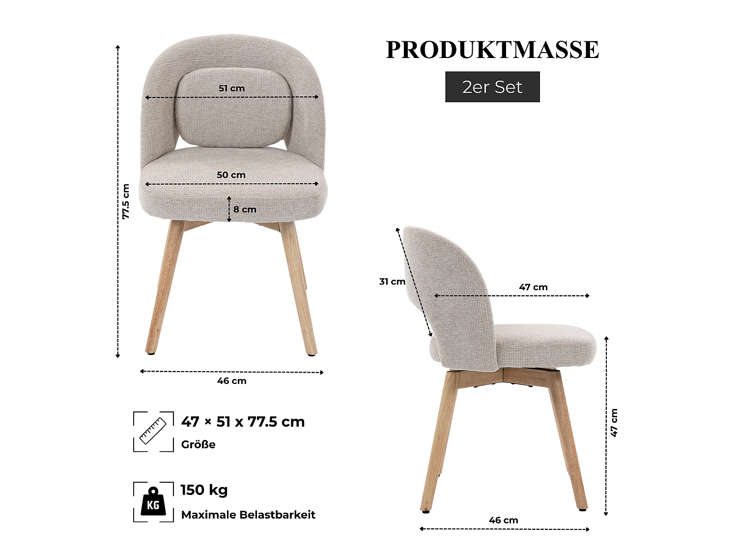 Esszimmerstühle 2er Set, 360° drehbar, Chenille und Holzbeine
