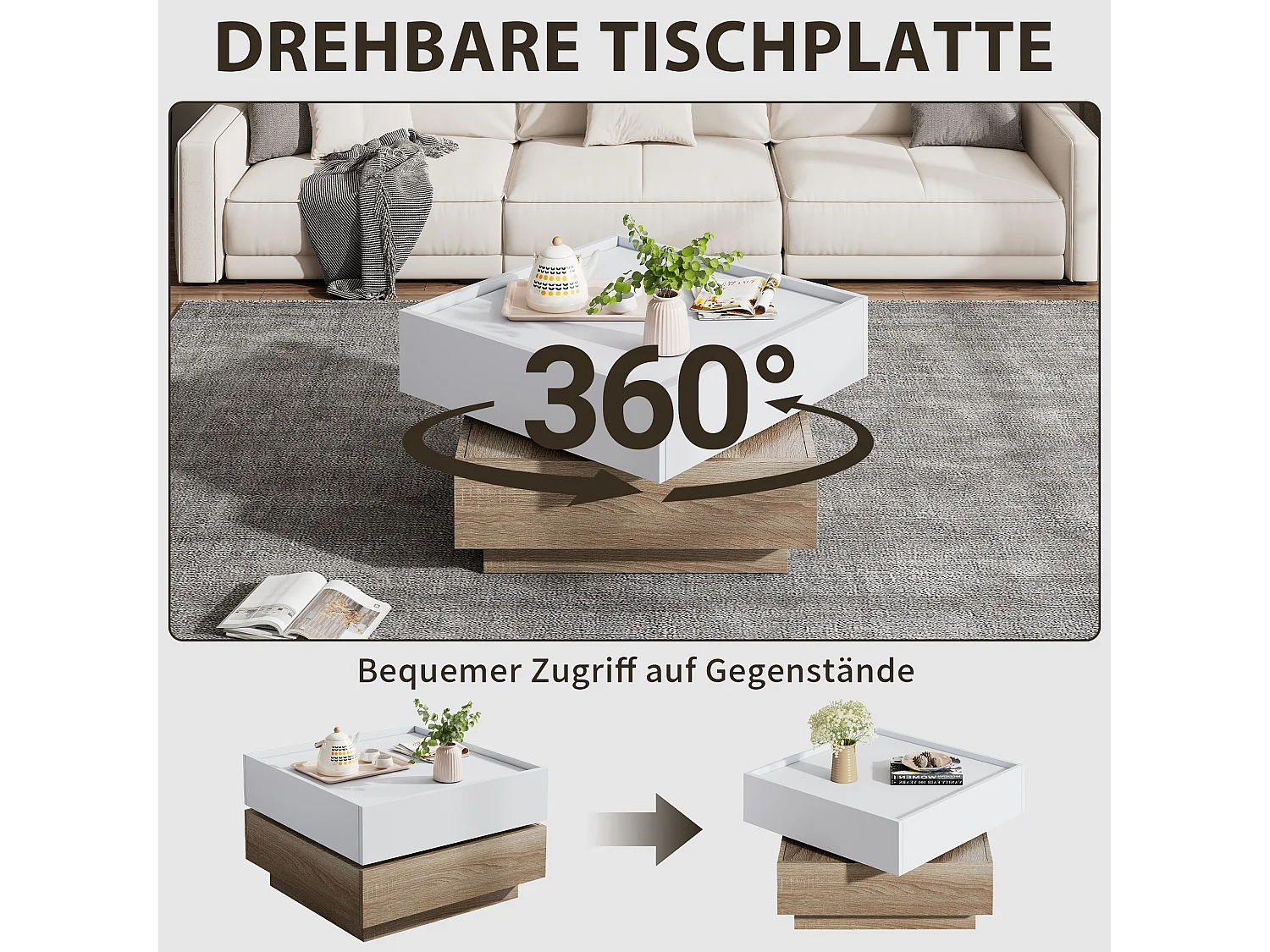 360° draaibare salontafel met twee laden