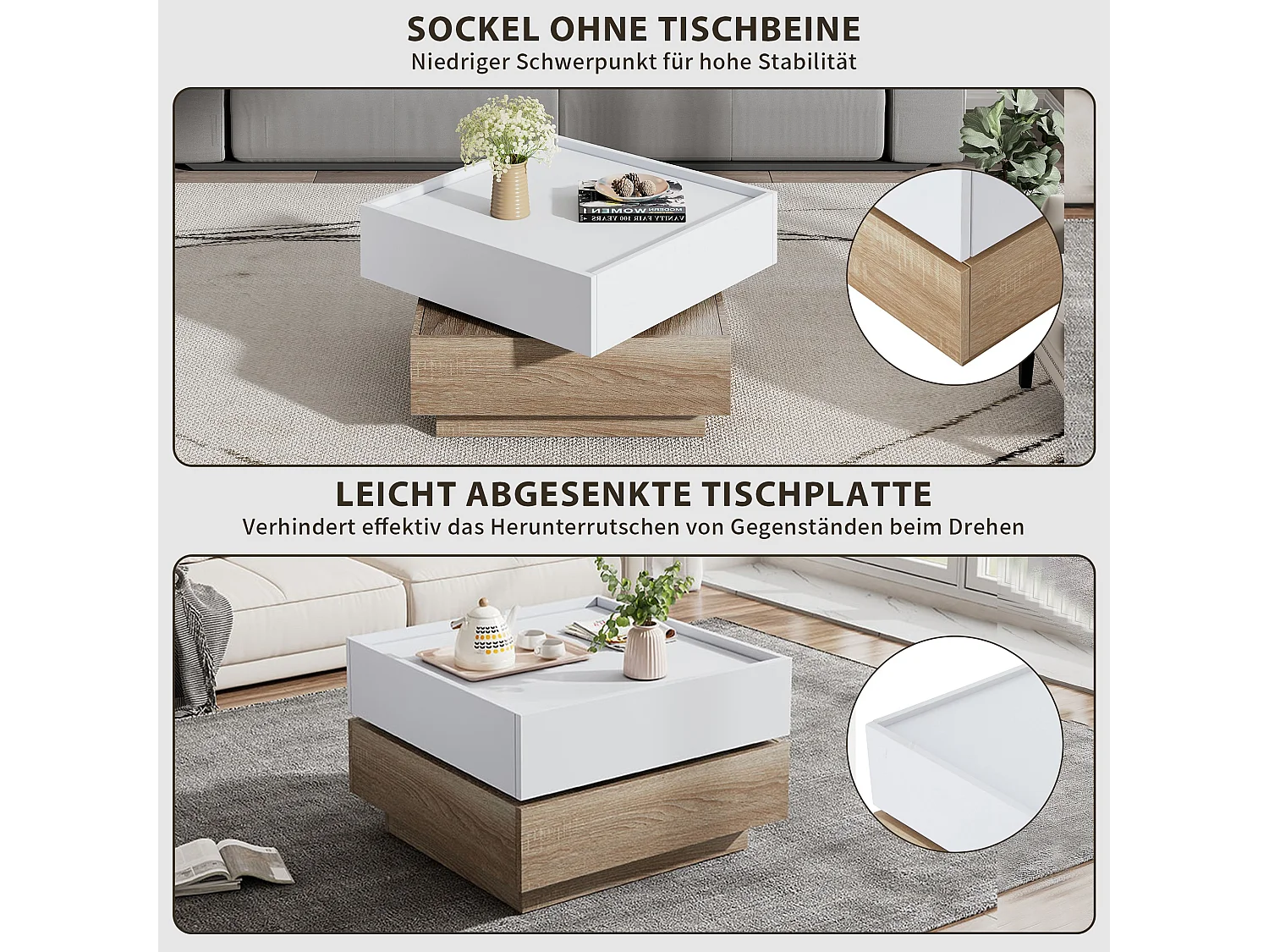 360° draaibare salontafel met twee laden