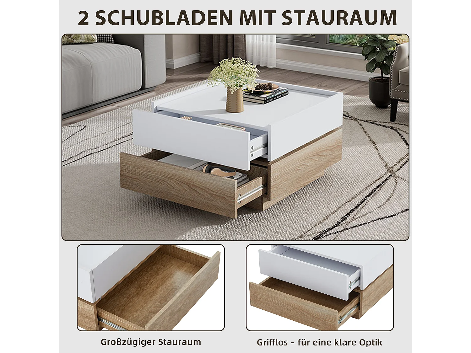 360° draaibare salontafel met twee laden