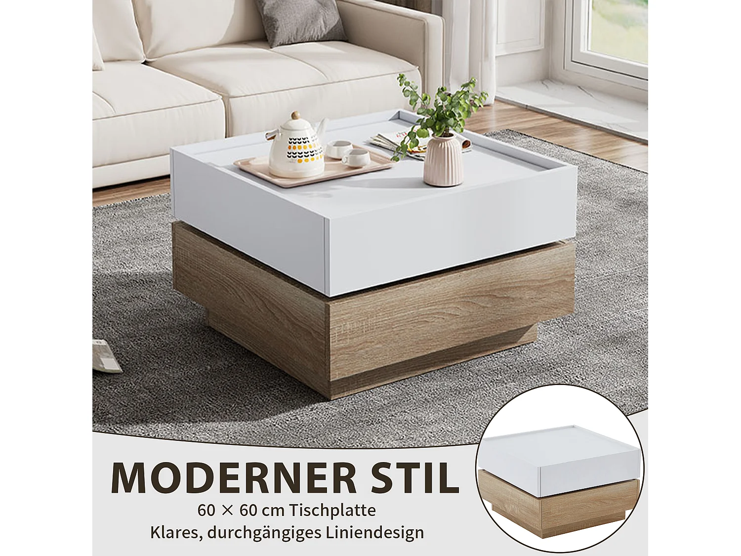 360° draaibare salontafel met twee laden
