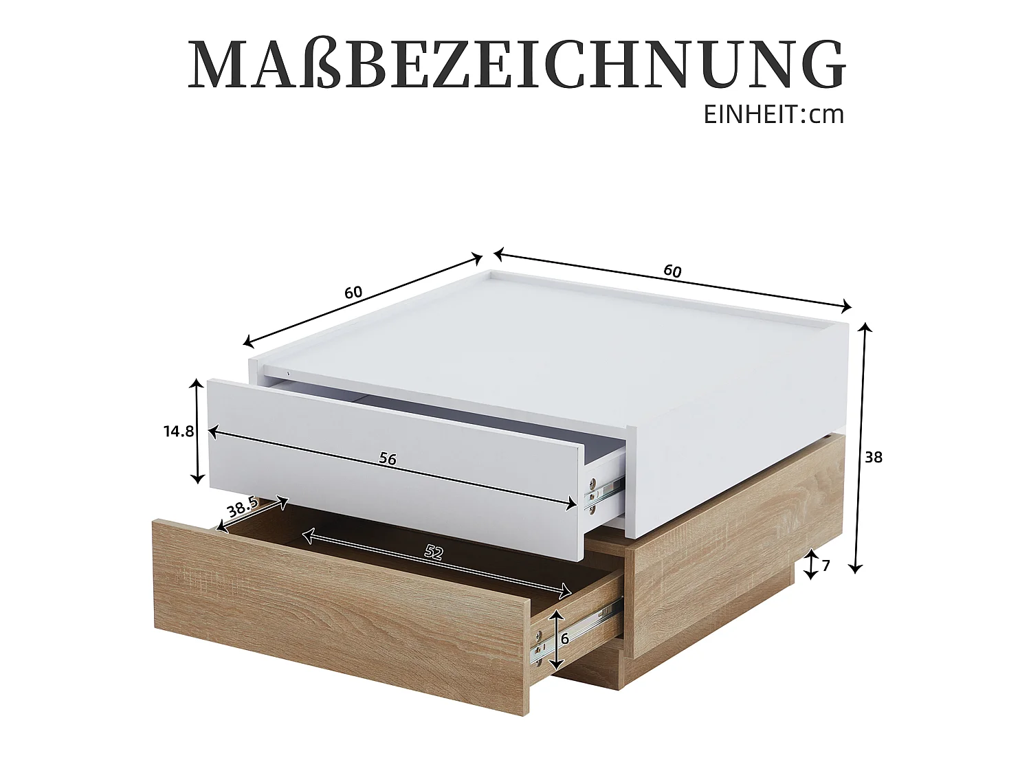 360° draaibare salontafel met twee laden