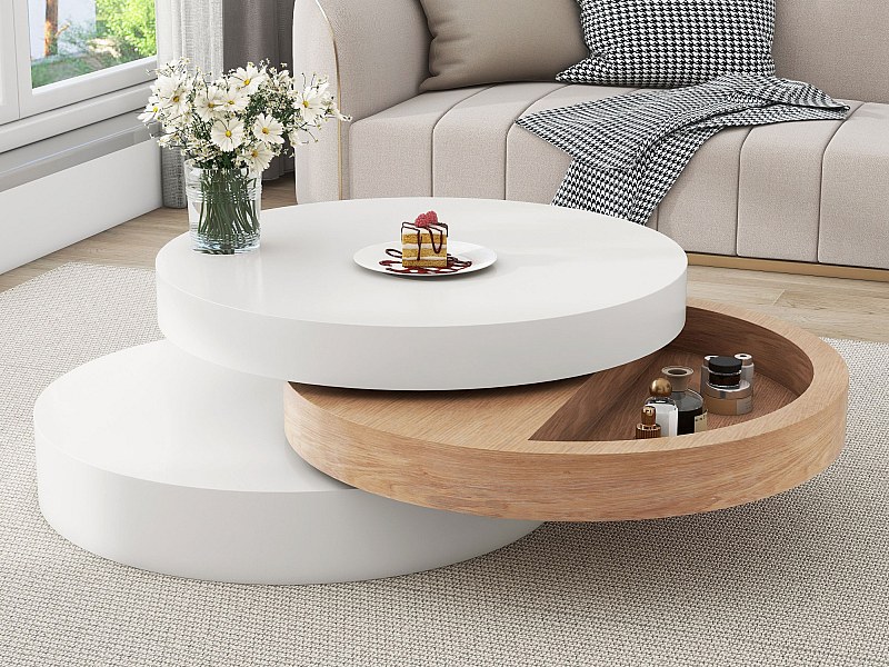 Round coffee table with 360° rotation function, extendable table top ...