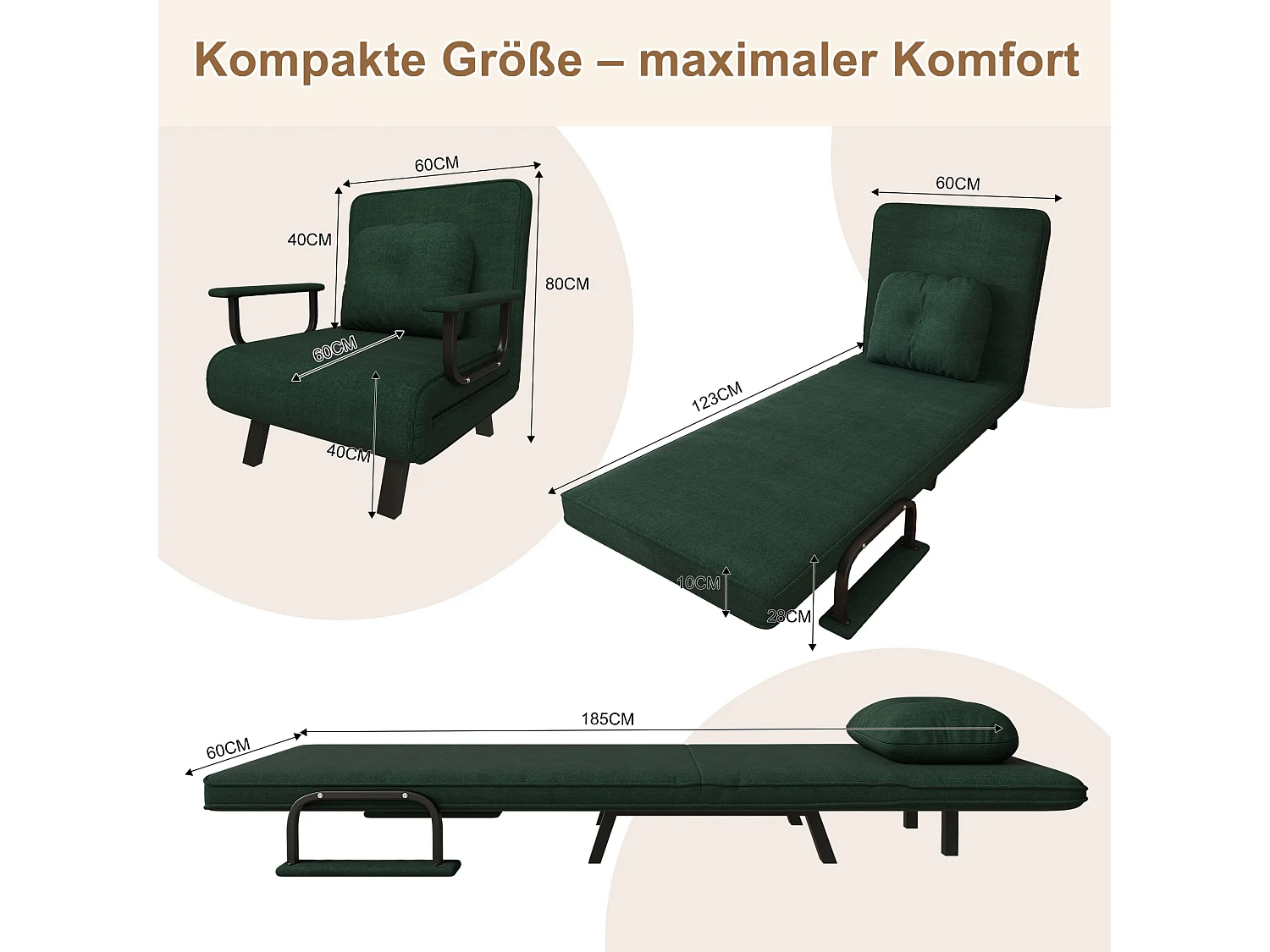 Fauteuil relax en chenille avec dossier réglable sur 5 positions et fonction couchage