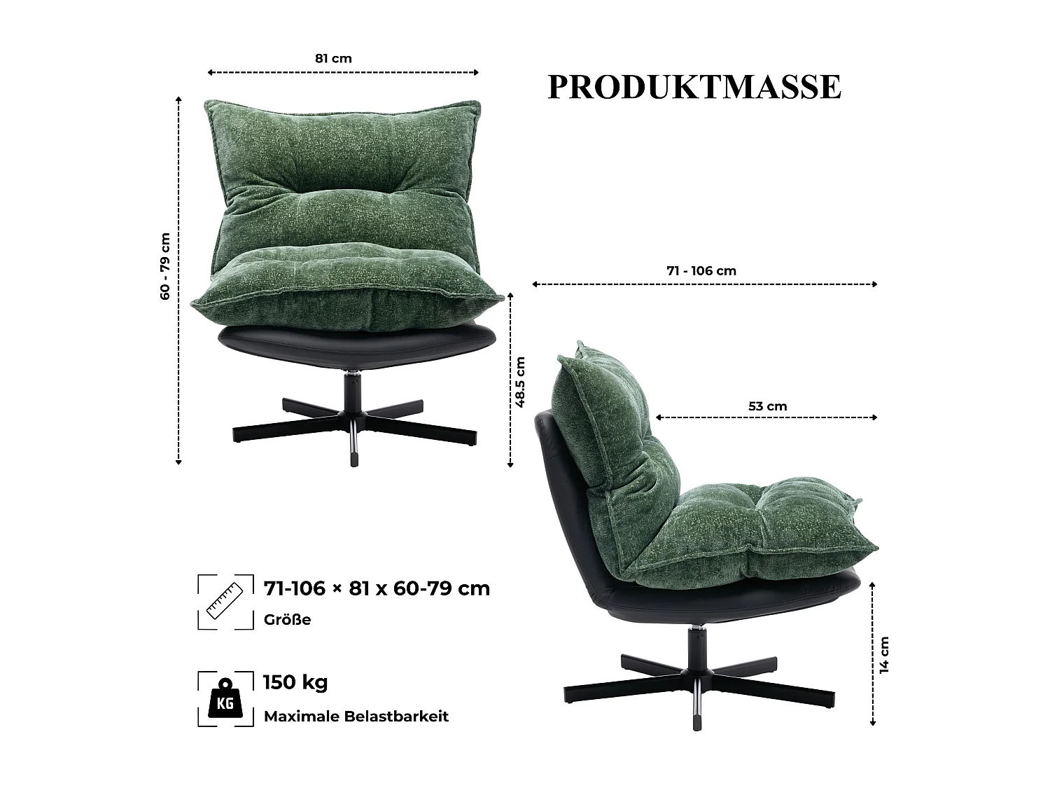 Fauteuil pivotant à 360° en chenille avec dossier réglable sur 3 positions