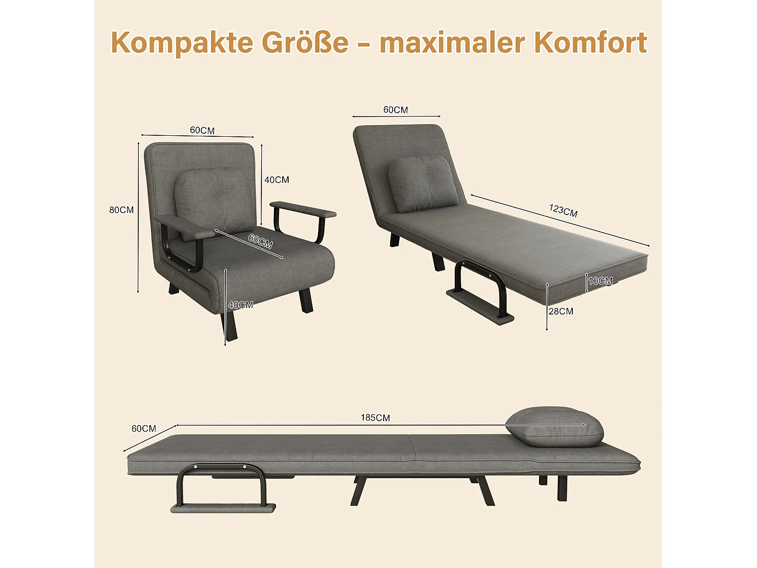 Chenille relaxfauteuil met rugleuning in 5 standen en ligfunctie