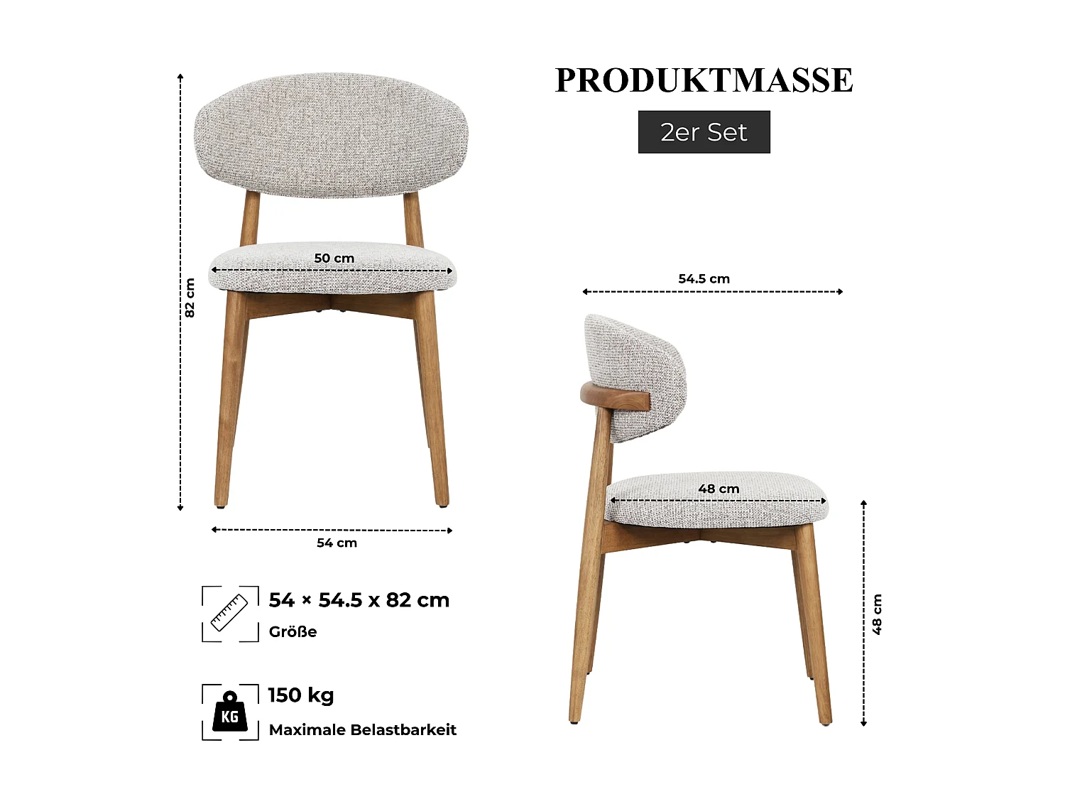 Juego de 2 sillas de comedor de madera de caucho con respaldo acolchado y patas ajustables