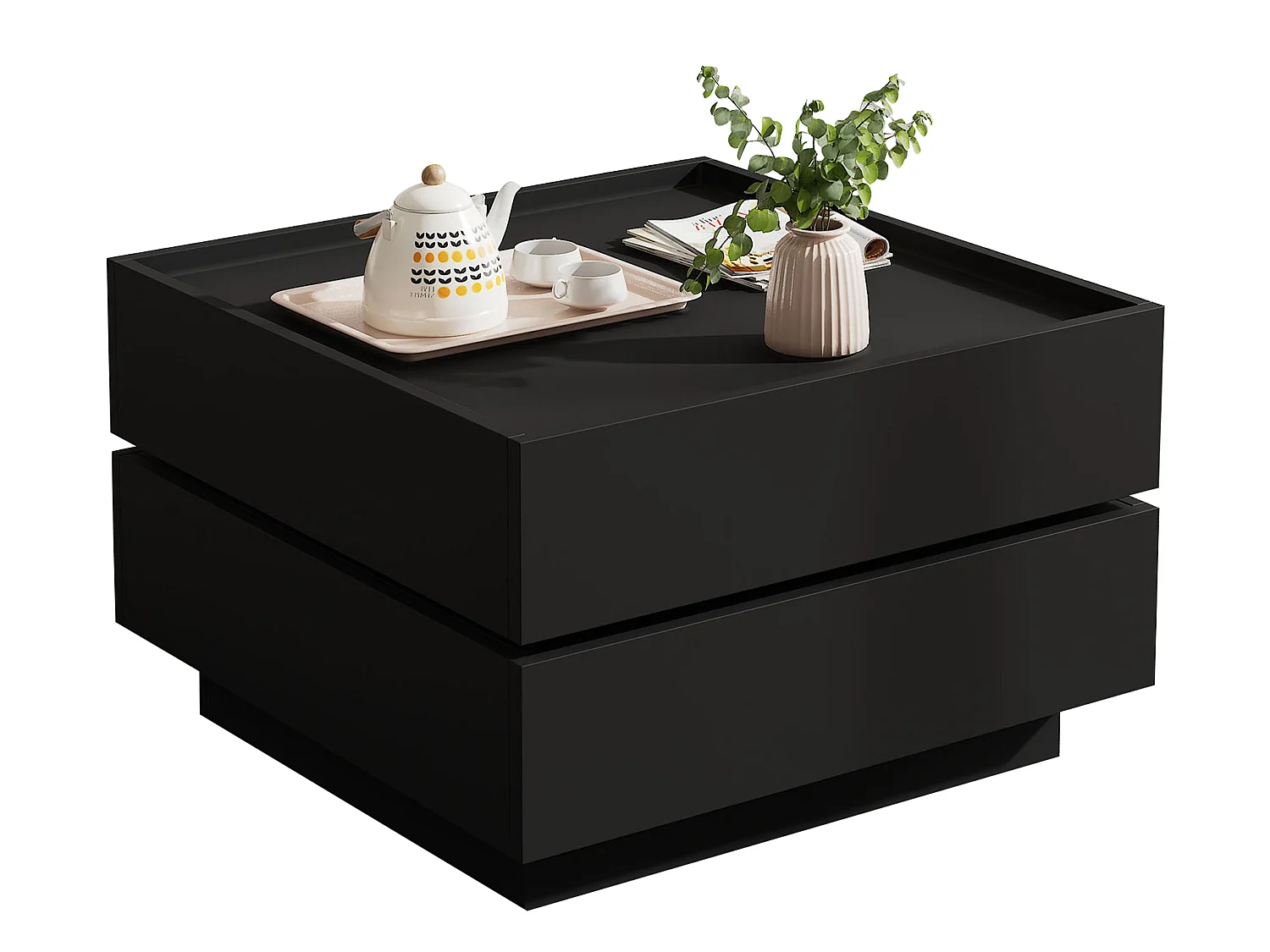 Drehbarer Couchtisch mit 360° Funktion und zwei Schubladen