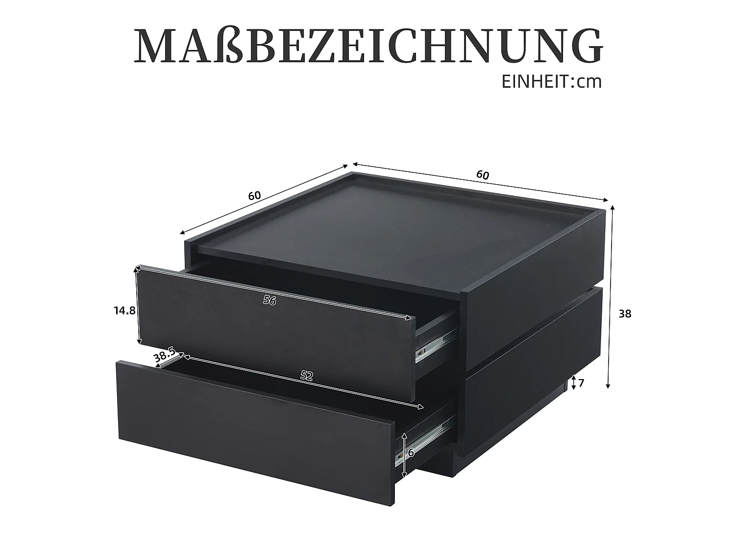 Drehbarer Couchtisch mit 360° Funktion und zwei Schubladen