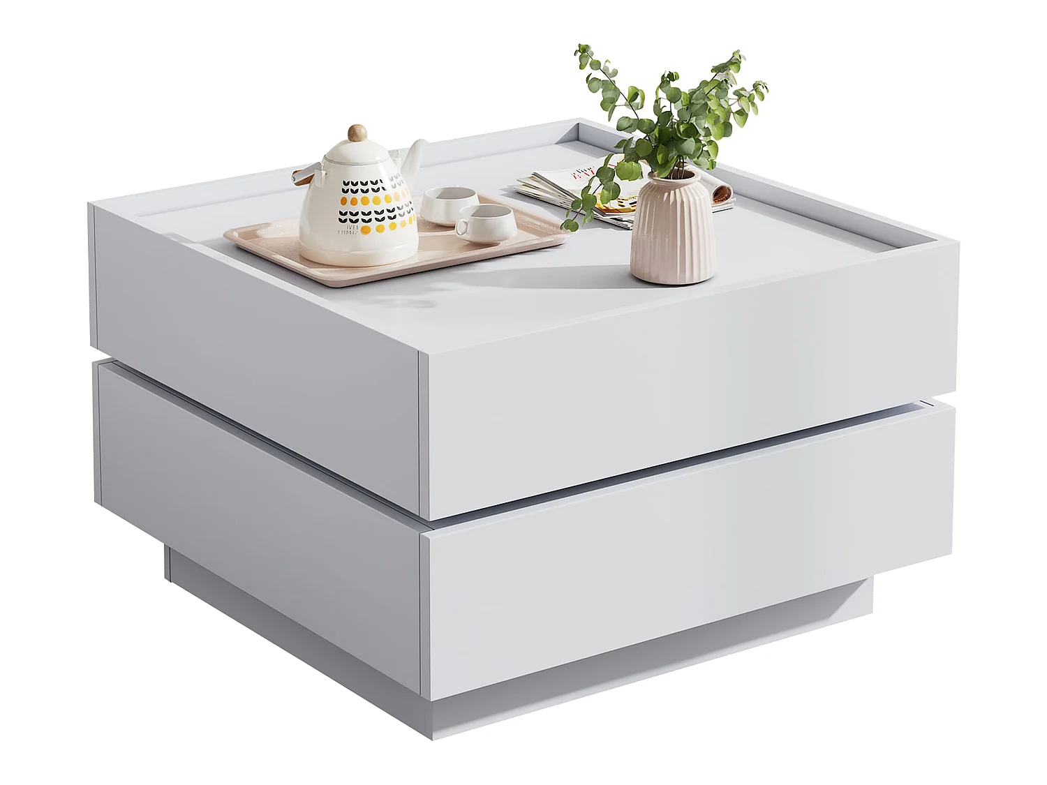 Drehbarer Couchtisch mit 360° Funktion und zwei Schubladen